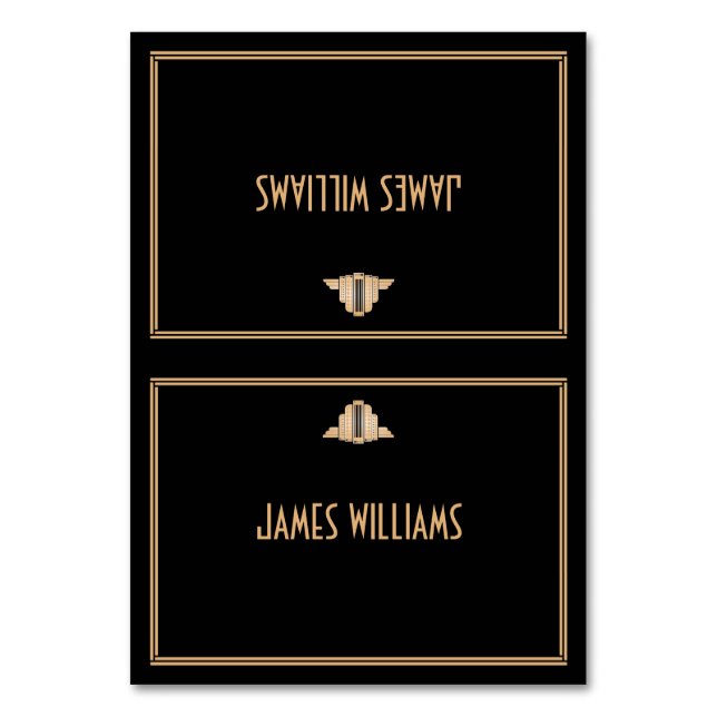 Art Deco Black Underbar Gatsby Ställe Stationskort Bordsnummer (Framsidan)