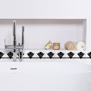 Art Deco Black White Chic Geometric Gräns 04 Kakelplatta