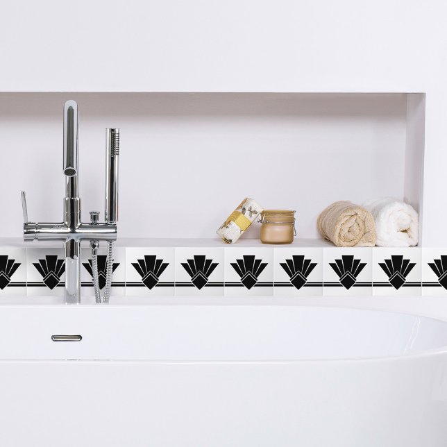 Art Deco Black White Chic Geometric Gräns 04 Kakelplatta (Skapare uppladdad)