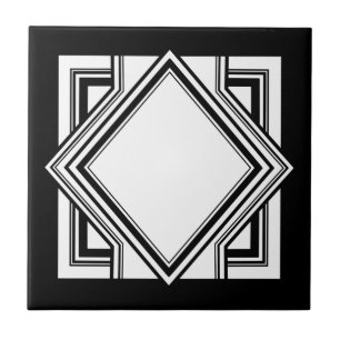 Art Deco Black White Chic Geometric Square 05 Kakelplatta