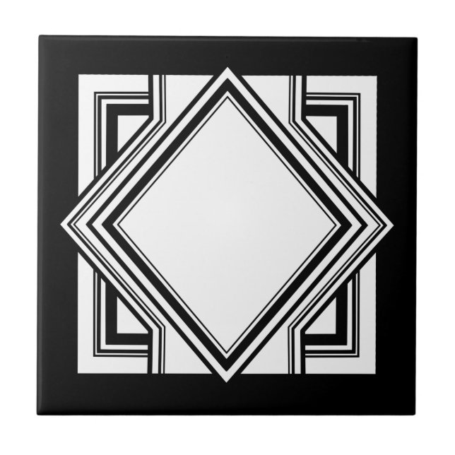 Art Deco Black White Chic Geometric Square 05 Kakelplatta (Framsidan)