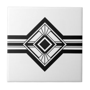 Art Deco Black White Elegant Geometric Gräns Kakelplatta