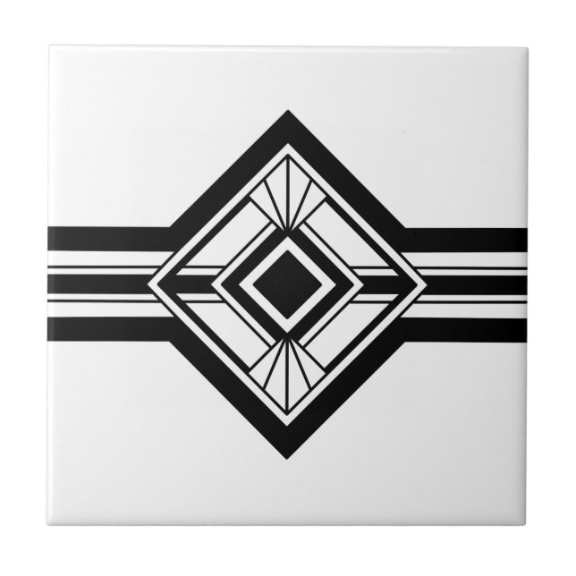Art Deco Black White Elegant Geometric Gräns Kakelplatta (Framsidan)