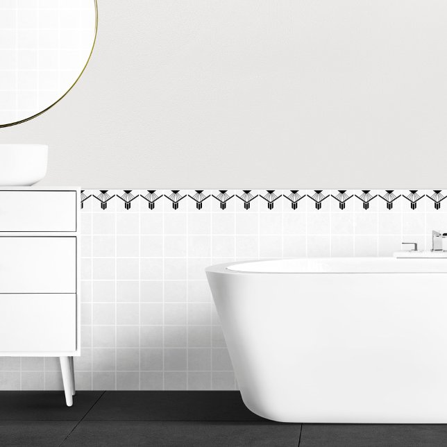 Art Deco Black White Elegant Geometric Gräns Kakelplatta (Skapare uppladdad)