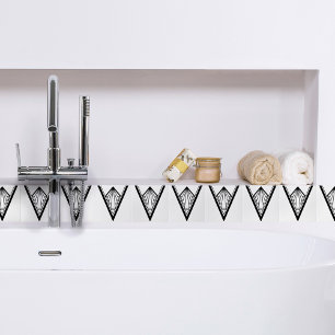 Art Deco Black White Elegant V Shape Snyggt Crisp Kakelplatta