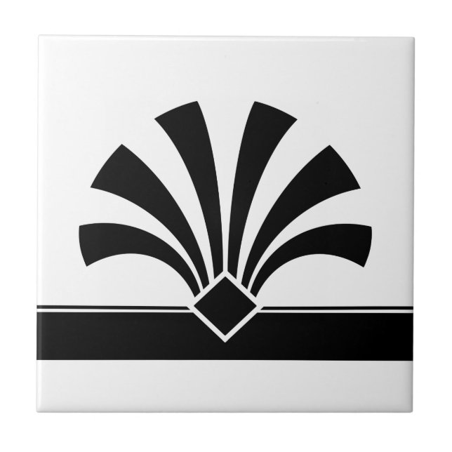 Art Deco Black White Geometric Flower Inslag 06 Kakelplatta (Framsidan)