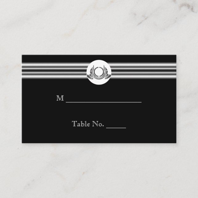 Art Deco Black White Medallion Bröllop-ortkort Placeringskort (Framsida)