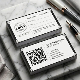 Art Deco Black White QR Code Logo Professional Tidsbeställning Kort