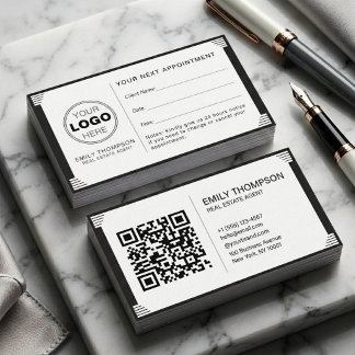 Art Deco Black White QR Code Logo Professional Tidsbeställning Kort