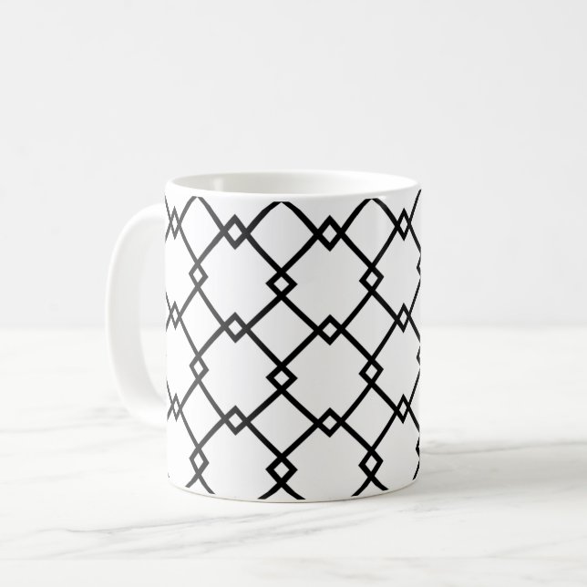 Art Deco Black White Rand Retro Mönster Mugg (Framsida vänster)