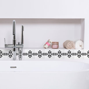 Art Deco Black White Simple Geometric Gräns 03 Kakelplatta
