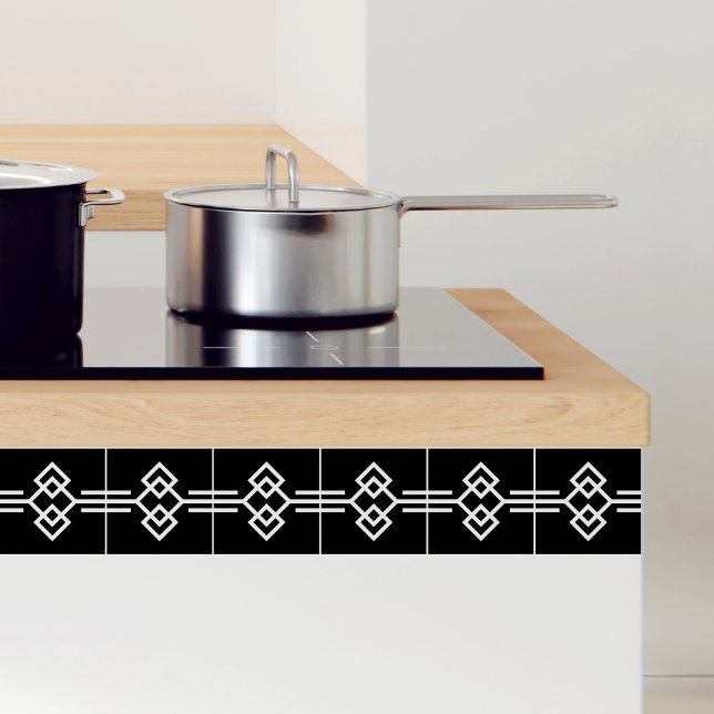 Art Deco Black White Simple Geometric Gräns 03 Kakelplatta (Skapare uppladdad)