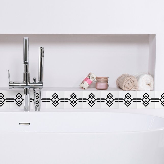Art Deco Black White Simple Geometric Gräns 03 Kakelplatta (Skapare uppladdad)