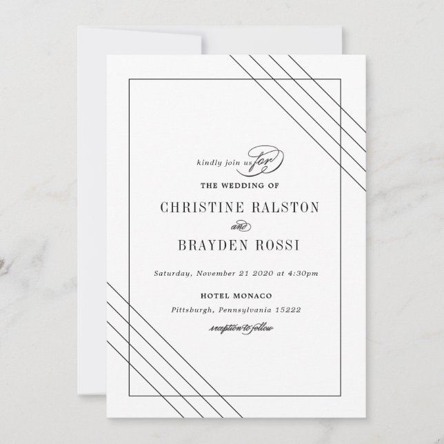 Art Deco Black White Wedding-inbjudan Inbjudningar (Framsida)