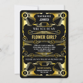 Art Deco, blir du min blomma flicka Guld & Black Inbjudningar