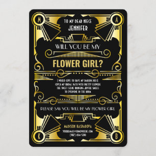 Art Deco, blir du min blomma flicka Guld & Black Inbjudningar