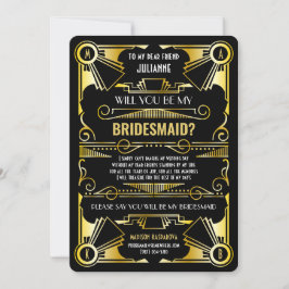 Art Deco blir du min bridesmaid Guld & Black Inbjudningar