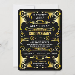 Art Deco blir du min Groomsman Guld & Black Inbjudningar