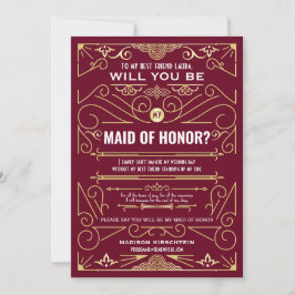 Art Deco blir du min Maid of honor-burgundy Inbjudningar