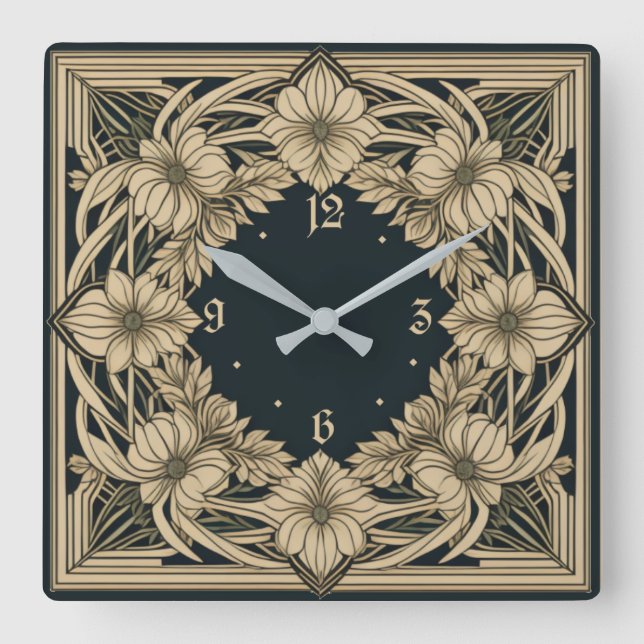 Art Deco-blomma Fyrkantig Klocka (Framsida)