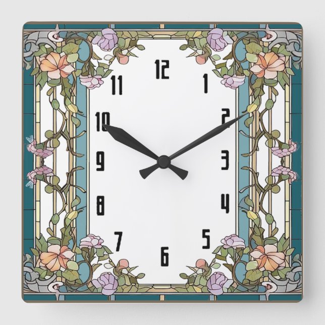 Art Deco Blomma Fyrkantig Klocka (Framsida)