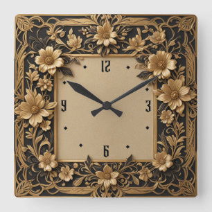 Art Deco Blomma Fyrkantig Klocka