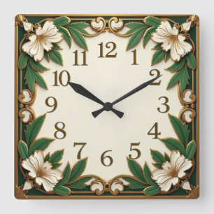 Art Deco-blomma Fyrkantig Klocka