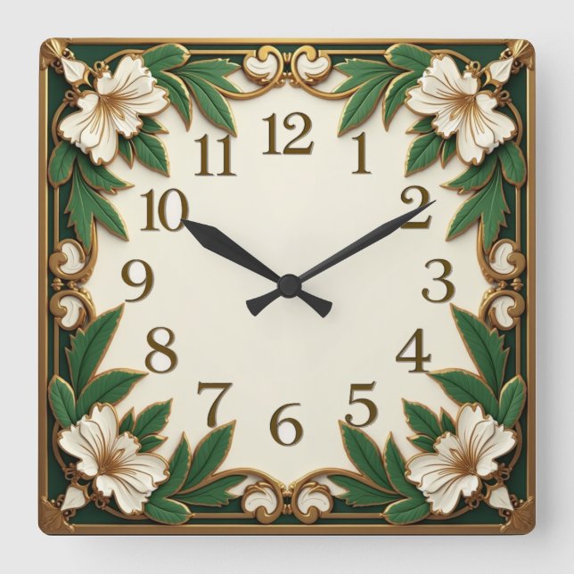 Art Deco-blomma Fyrkantig Klocka (Framsida)