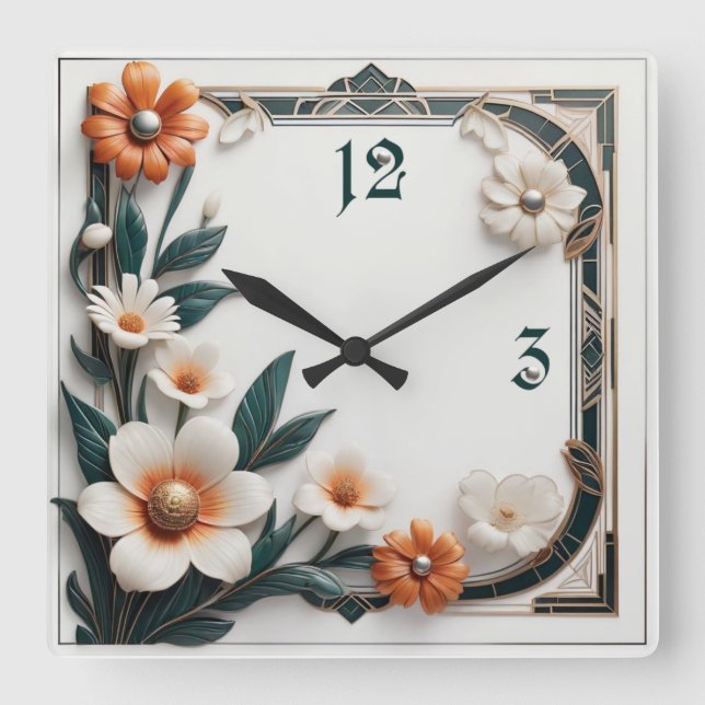 Art Deco-blomma Fyrkantig Klocka (Framsida)