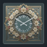Art Deco-blomma Fyrkantig Klocka<br><div class="desc">Underbar klockdesign. Du kommer att kärlek det som andra. Du kan fritt använda den här designen för andra produkter som du gillar eller anpassa och lägga till texten. Följ mig för mer. Tack. Ha en trevlig dag.</div>