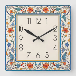 Art Deco Blomma Fyrkantig Klocka