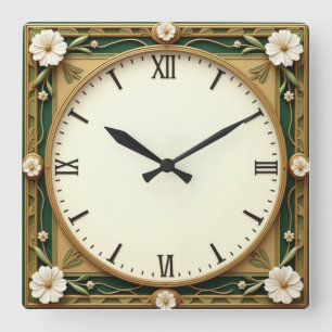 Art Deco Blomma Fyrkantig Klocka