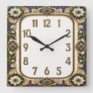 Art Deco Blomma Fyrkantig Klocka