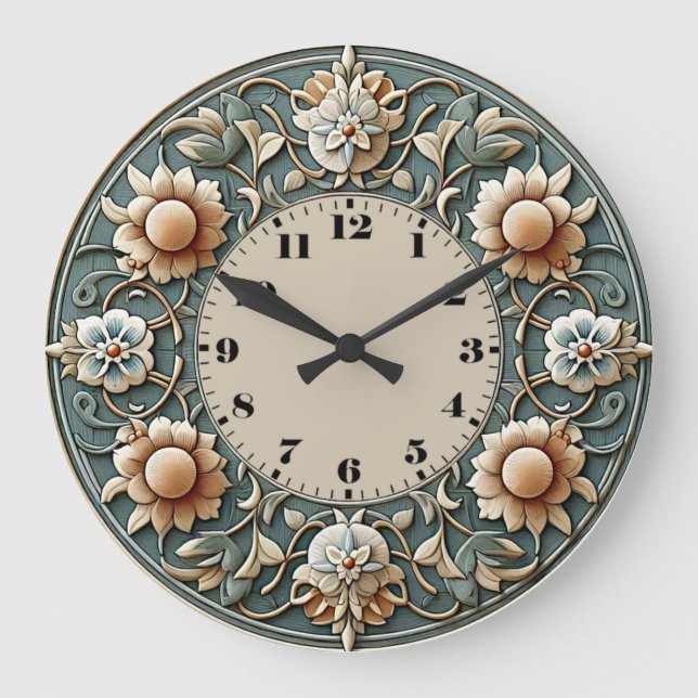 Art Deco Blomma Stor Klocka (Framsida)