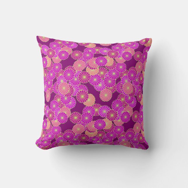 Art Deco-blomman mönster - blad av violett, korall Kudde (Framsida)