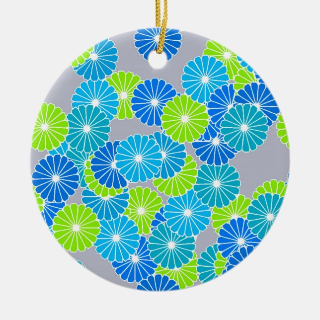 Art Deco-blomman mönster - blått och kalkgrönt Julgransprydnad Keramik (Framsidan)
