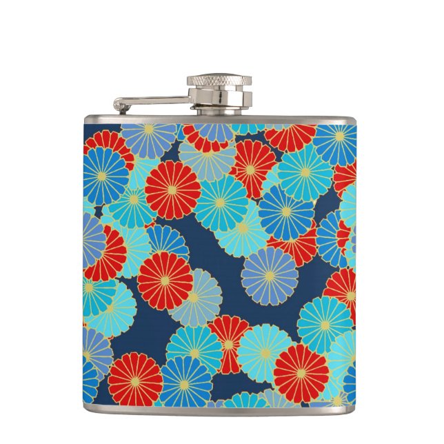Art Deco-blomman mönster - blått, turkos och rött Fickplunta (Framsidan)
