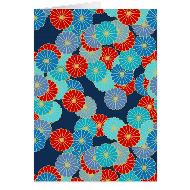 Art Deco-blomman mönster - blått, turkos och rött OBS Kort (Framsidan)