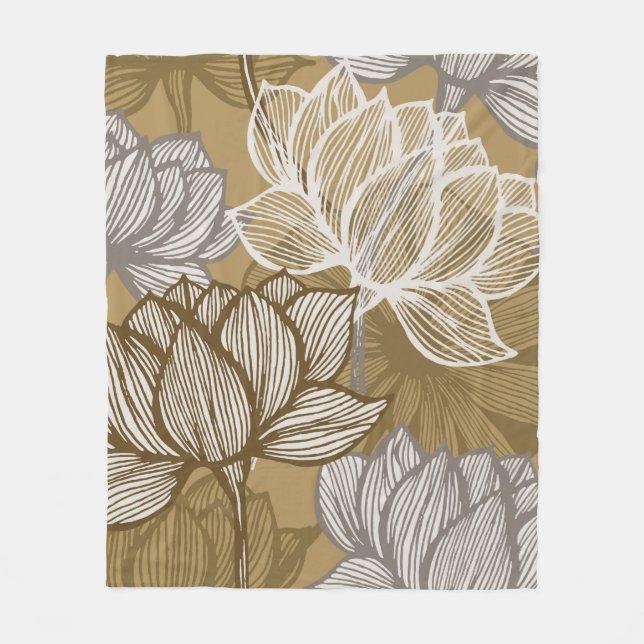 Art deco-blomman mönster. Bredare guld-konst. flo Fleecefilt (Framsidan)