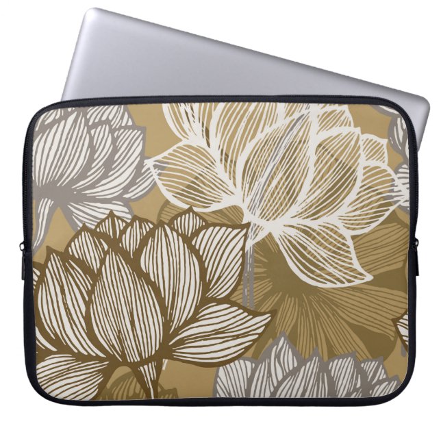 Art deco-blomman mönster. Bredare guld-konst. flo Laptop Fodral (Framsidan)