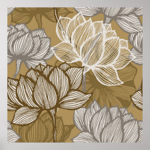 Art deco-blomman mönster. Bredare guld-konst. flo Poster