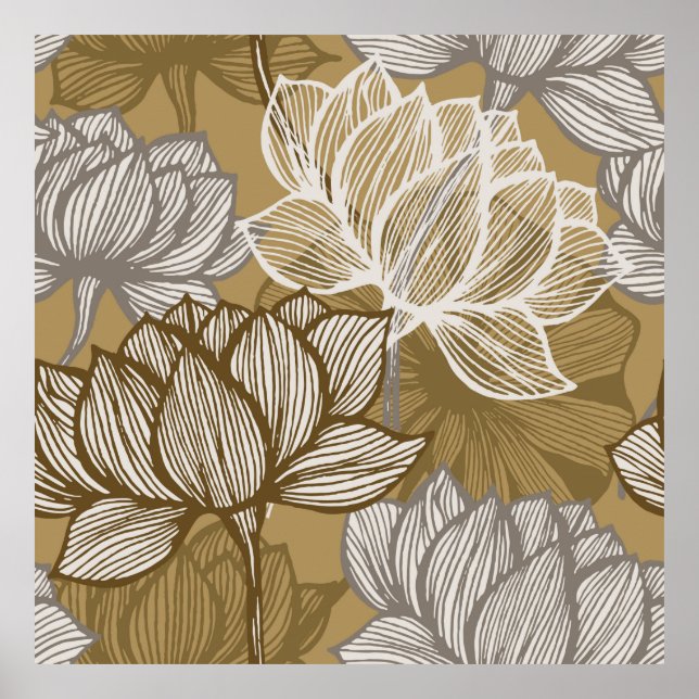 Art deco-blomman mönster. Bredare guld-konst. flo Poster (Framsidan)