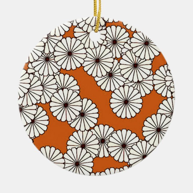 Art Deco-blomman mönster - grädde på rost Julgransprydnad Keramik (Framsidan)