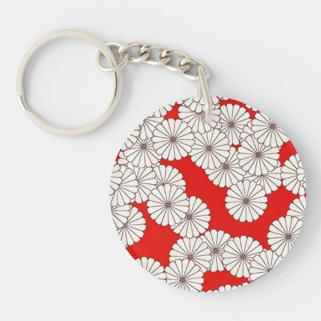 Art Deco-blomman mönster - grädde på rött (Framsidan)