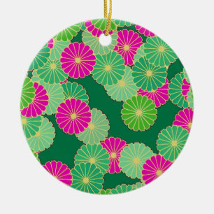 Art Deco-blomman mönster - grönt, fuchsia Julgransprydnad Keramik