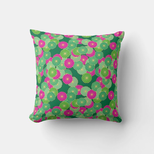 Art Deco-blomman mönster - grönt, fuchsia Kudde (Framsida)