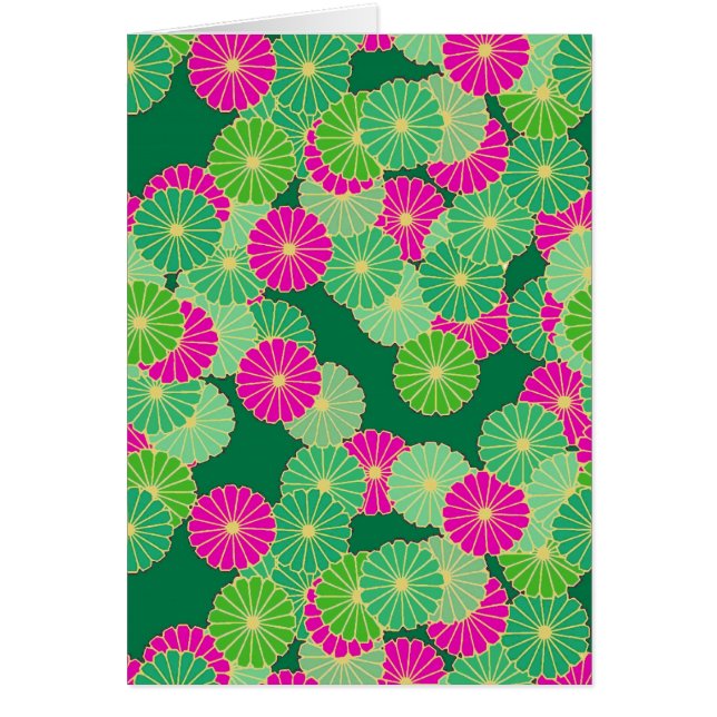 Art Deco-blomman mönster - grönt, fuchsia OBS Kort (Framsidan)