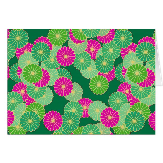 Art Deco-blomman mönster - grönt, fuchsia OBS Kort (Framsidan Horizontal)