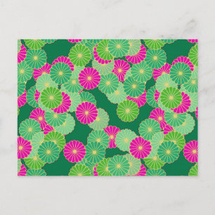 Art Deco-blomman mönster - grönt, fuchsia Vykort