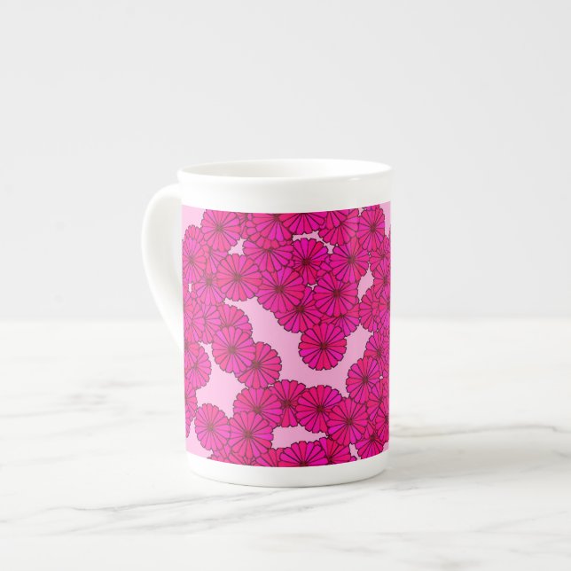 Art Deco-blomman mönster - magenta på rosa Benporslin Mugg (Framsida vänster)